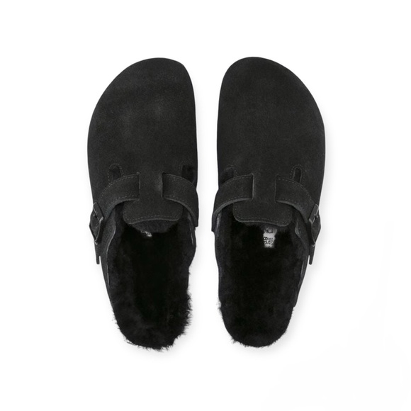 Blackout Birkenstock Boston Suede Leather & Shearling Clogs Sz 38 7-7.5 NEW nwt - Picture 1 of 5